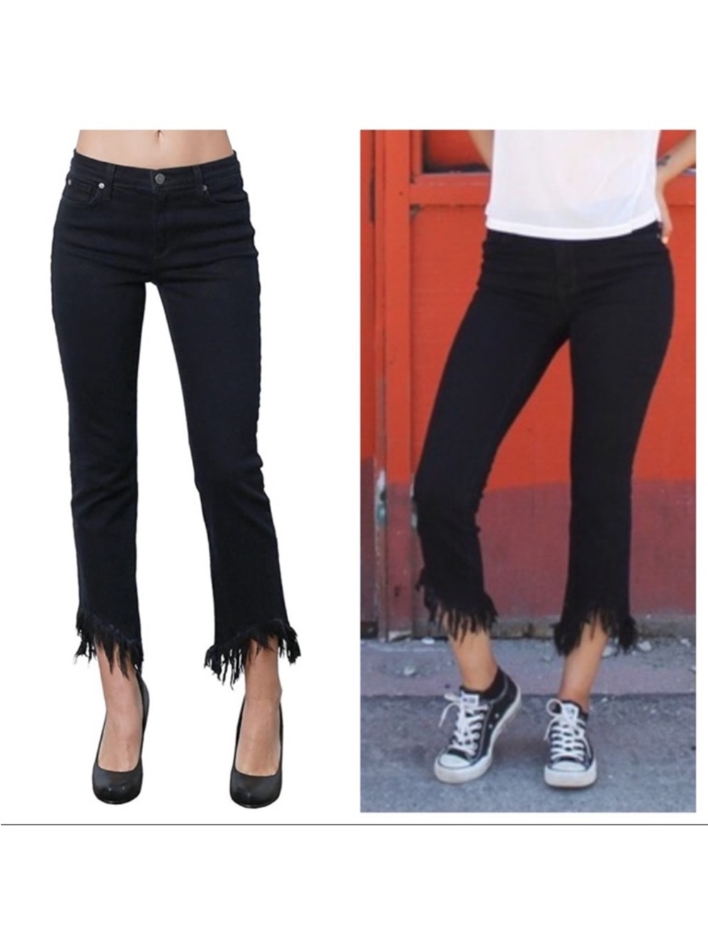 Pistola Frayed Fringe Crop Flare Jeans Black Very Stretchy Denim Size 30